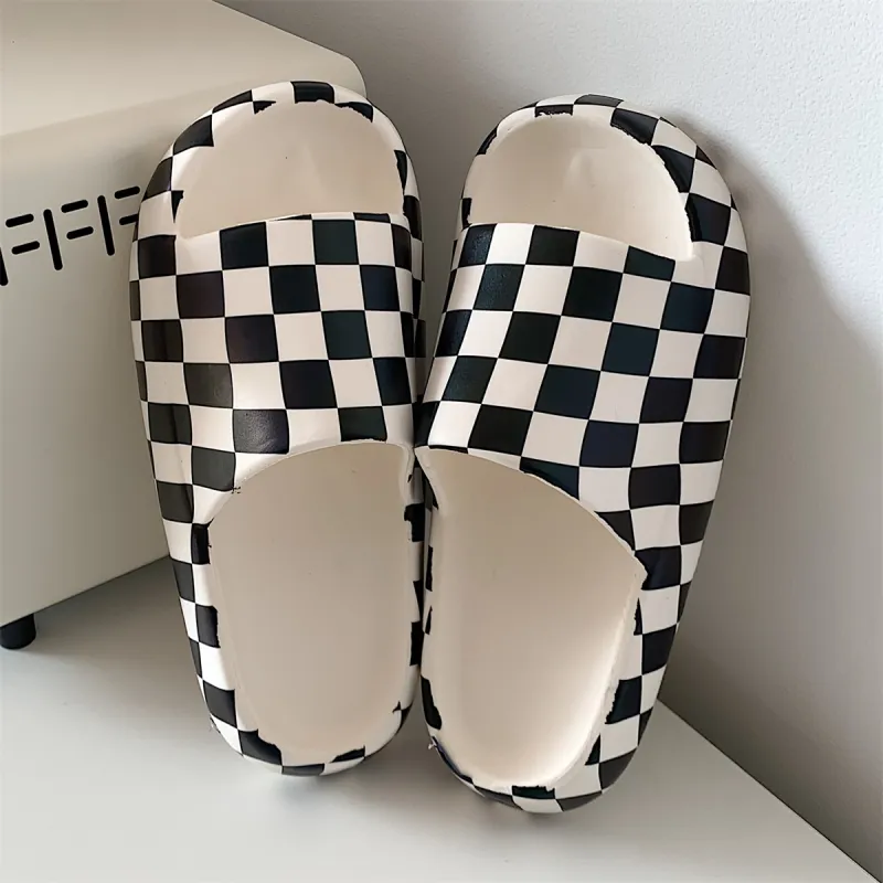Thin Strips Slippers Unisex, White-3