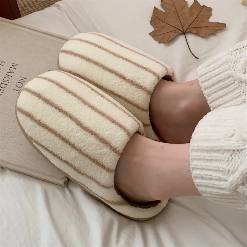 Thin Strips Cotton Slippers Brown-6