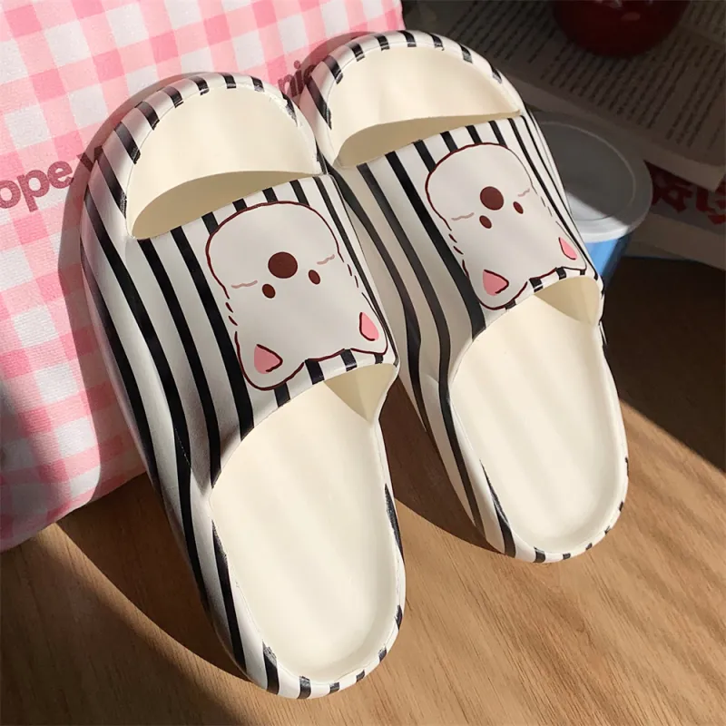 Thin Strips Sandal Slippers Unisex, White/Pink-8