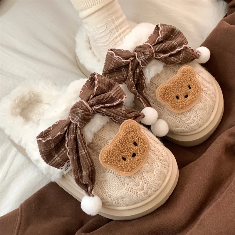 Thin Strips Cotton Slippers Women's Khaki-3