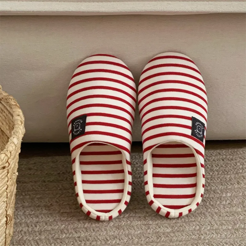 Thin Strips Indoor Slippers Unisex, Red-9