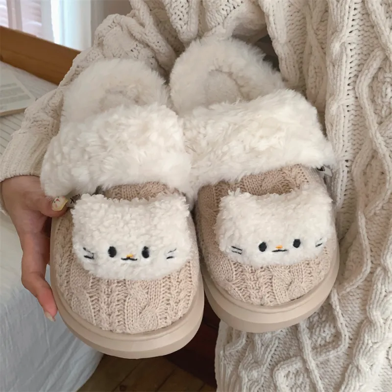 Thin Strips Cotton Slippers, Home Slippers Women's, White-11