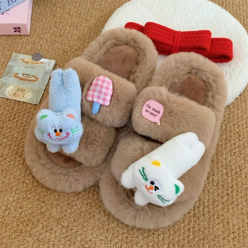 Thin Strips Cotton Slippers Women's, White-10