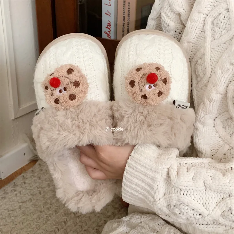 Thin Strips Cotton Slippers Women's, White-1