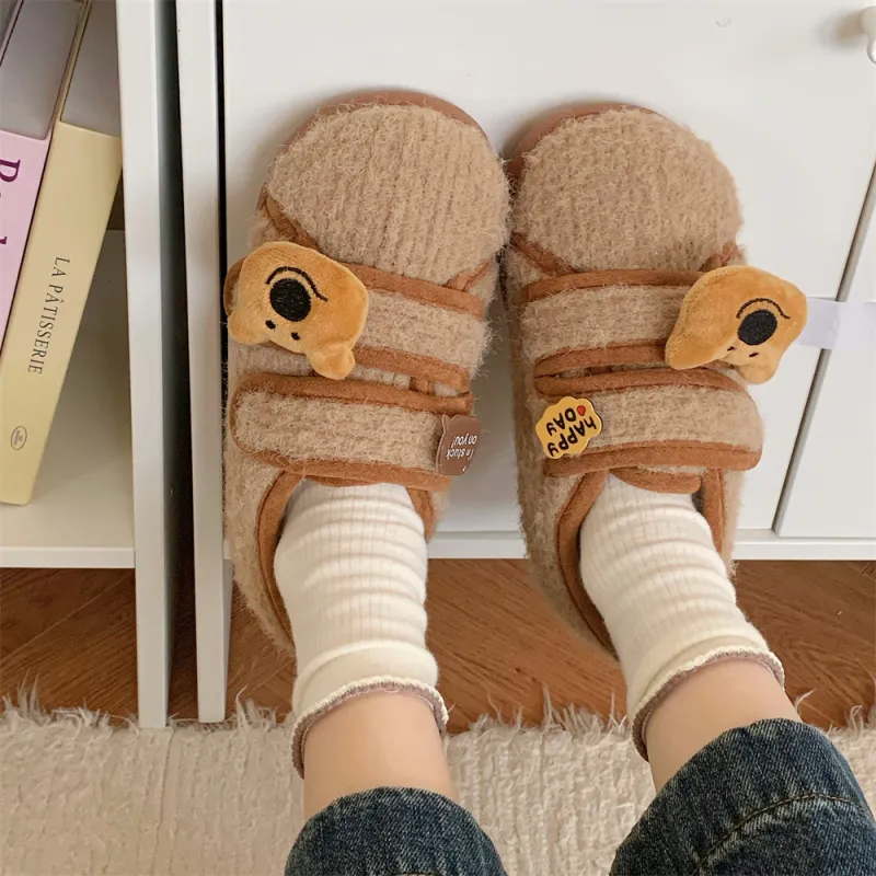 Thin Strips Cotton Slippers Women's, Light Brown-3