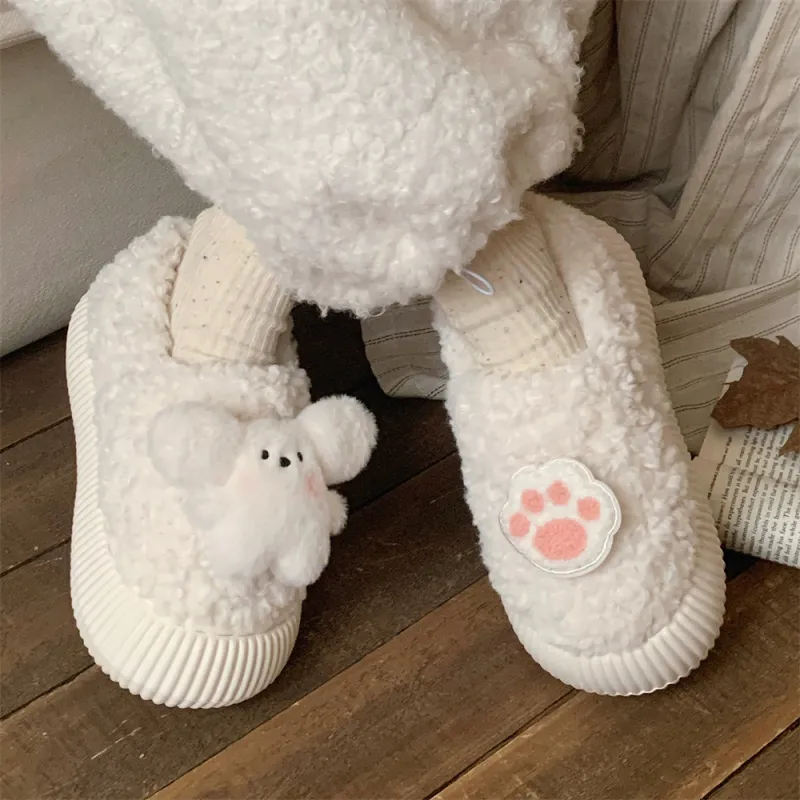 Thin Strips Cotton Slippers Women's, White-4