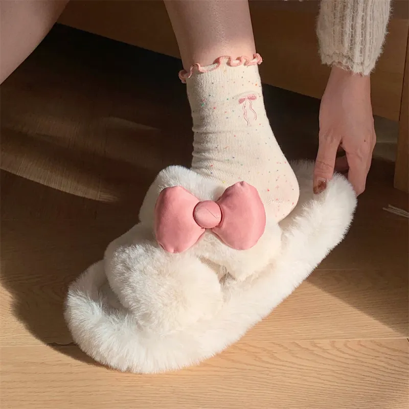 Thin Strips Home Slippers Women's, White-3
