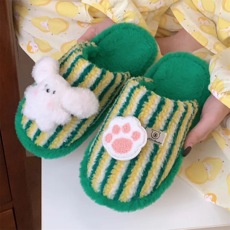 Thin Strips Cotton Slippers Unisex, Pink-12