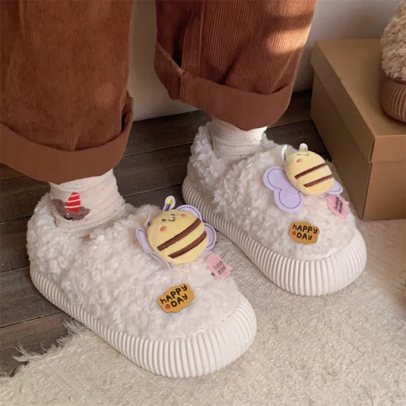 Thin Strips Cotton Slippers Women's, White-2