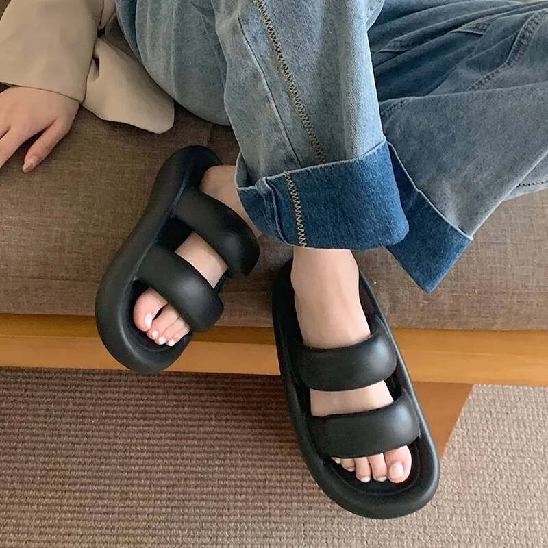 Thin Strips Slippers Unisex, Milk White-9