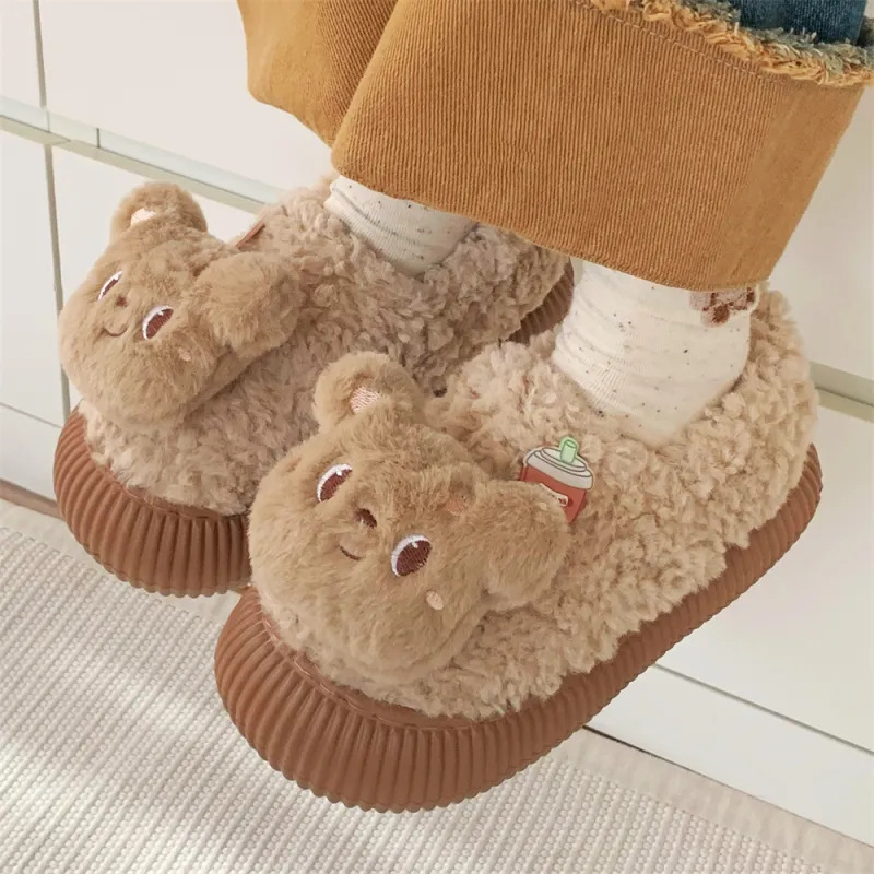 Thin Strips Cotton Slippers Women's Khaki-1