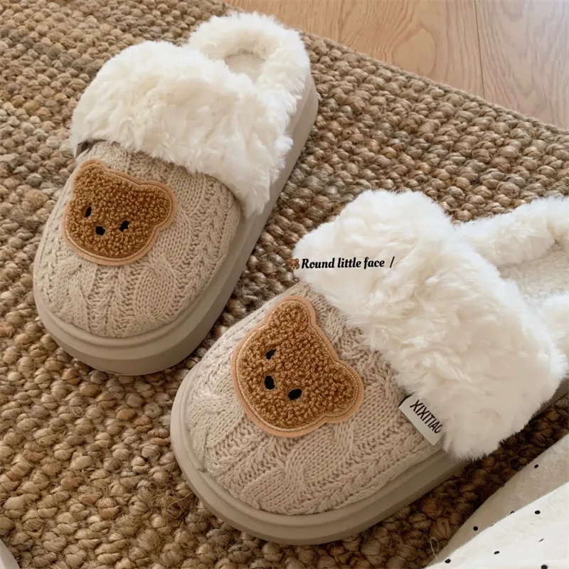 Thin Strips Cotton Slippers, Home Slippers Women's Khaki-6