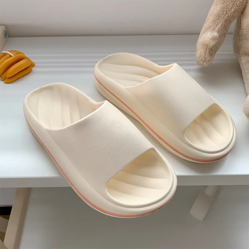 Thin Strips Sandal Slippers Women's, White Base+Orange Pink-3