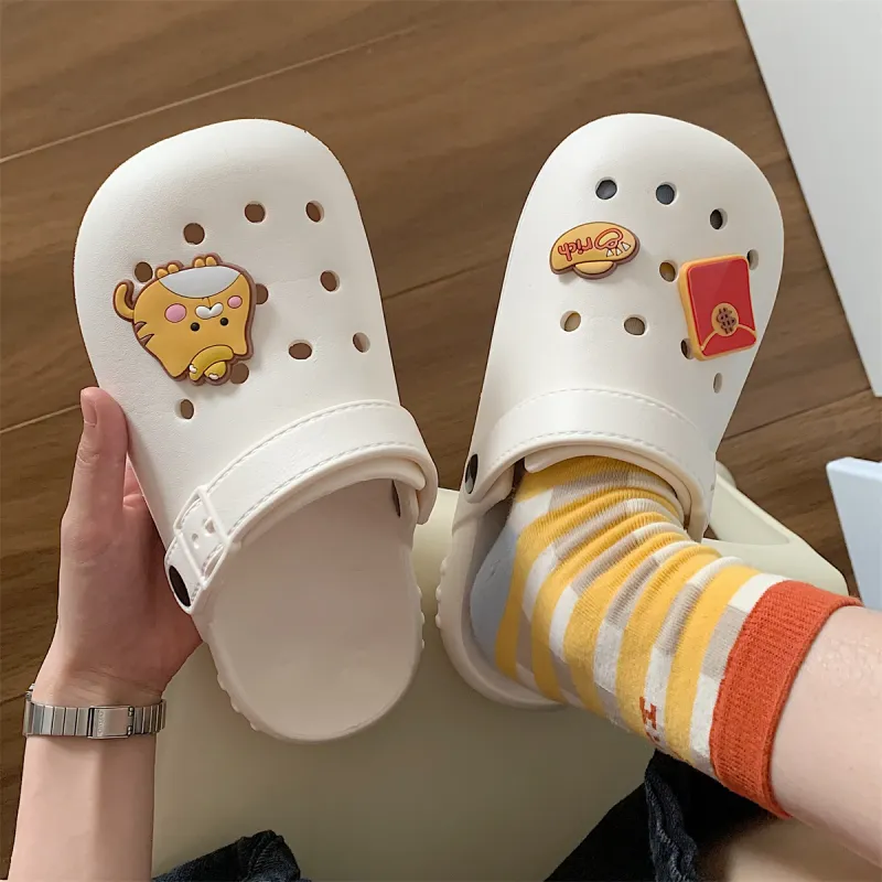 Thin Strips Slippers Unisex, White-1