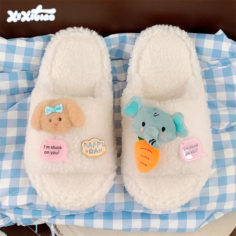 Thin Strips Cotton Slippers Women's White-1