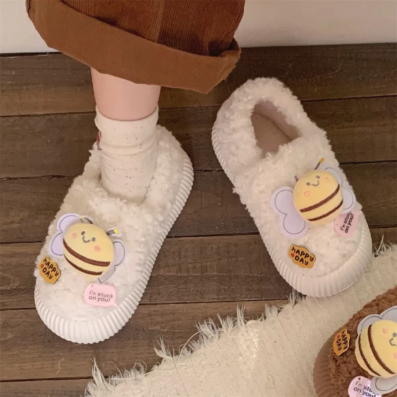 Thin Strips Cotton Slippers Women's, White-3
