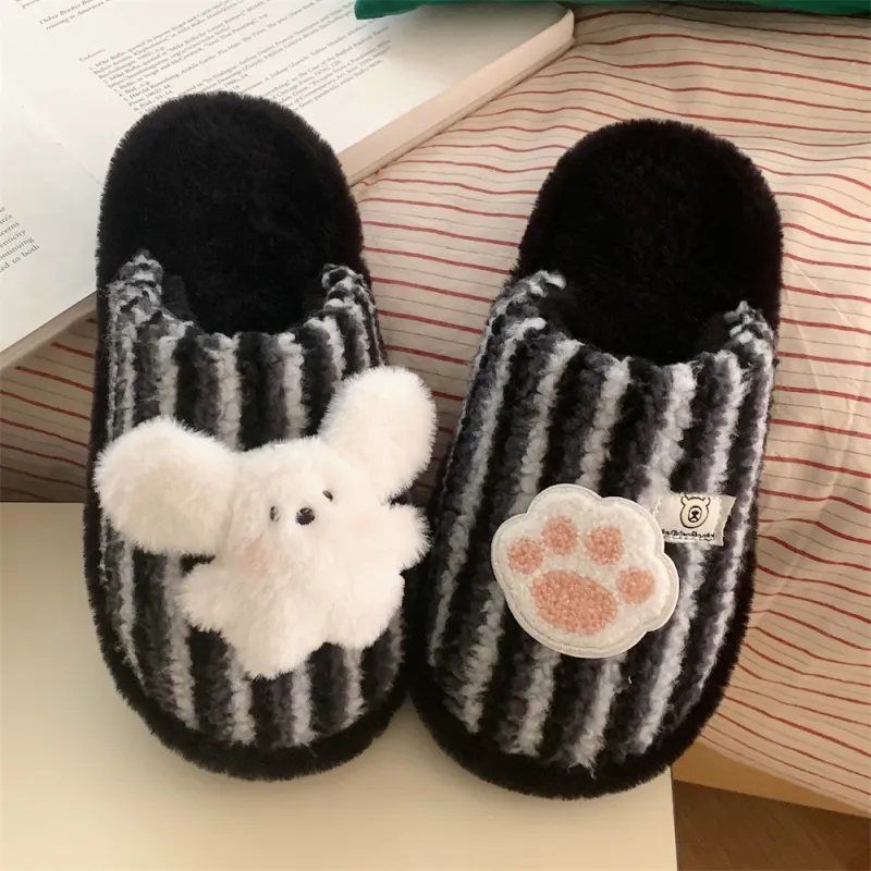 Thin Strips Cotton Slippers Unisex, Pink-51