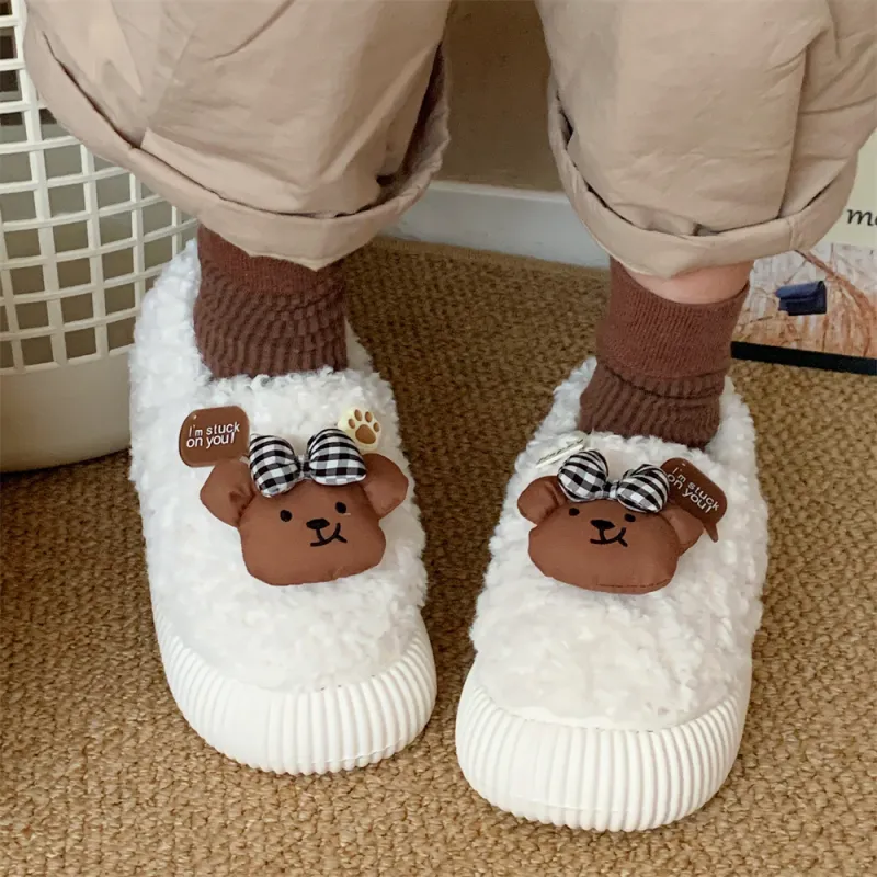 Thin Strips Cotton Slippers Women's, White-4