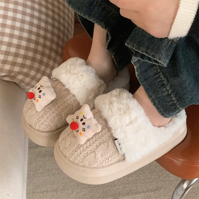 Thin Strips Cotton Slippers Women's Khaki-4