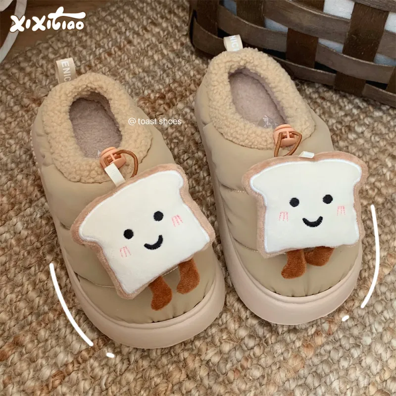 Thin Strips Cotton Slippers Unisex, White-6