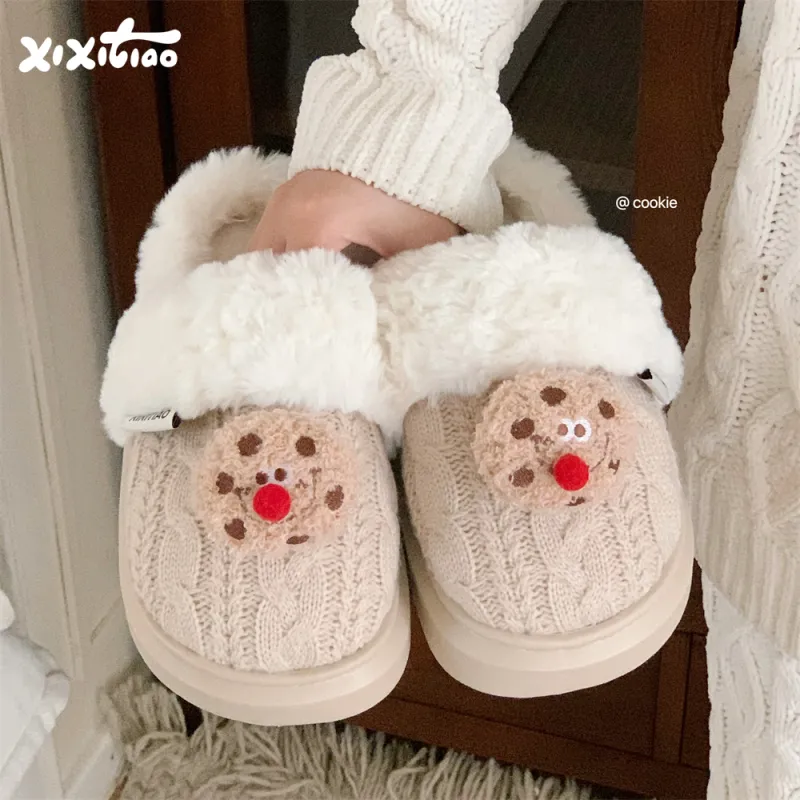 Thin Strips Cotton Slippers Women's, White-8