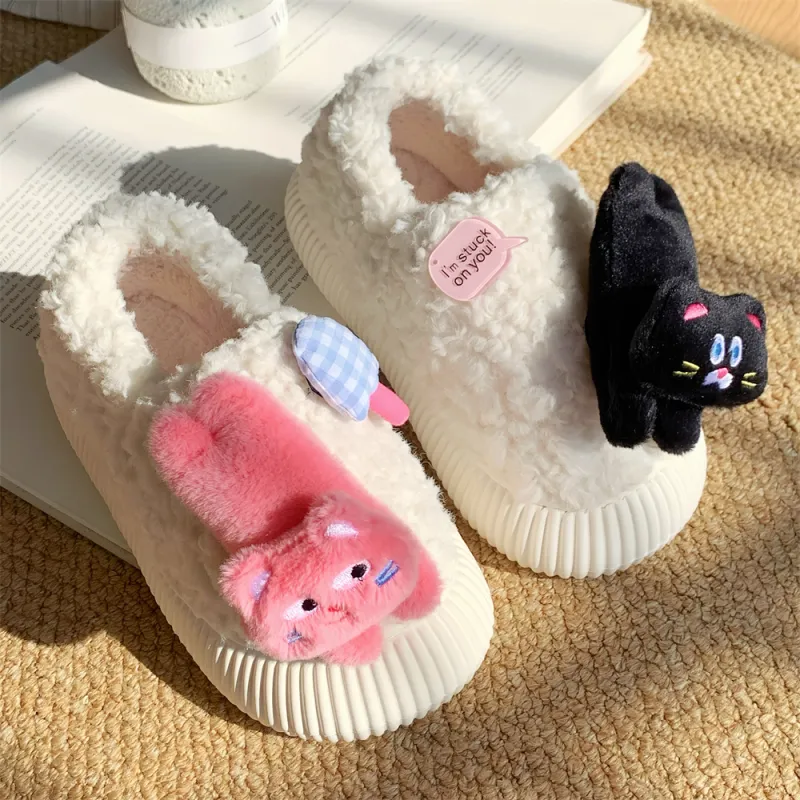 Thin Strips Cotton Slippers Women's, White-5