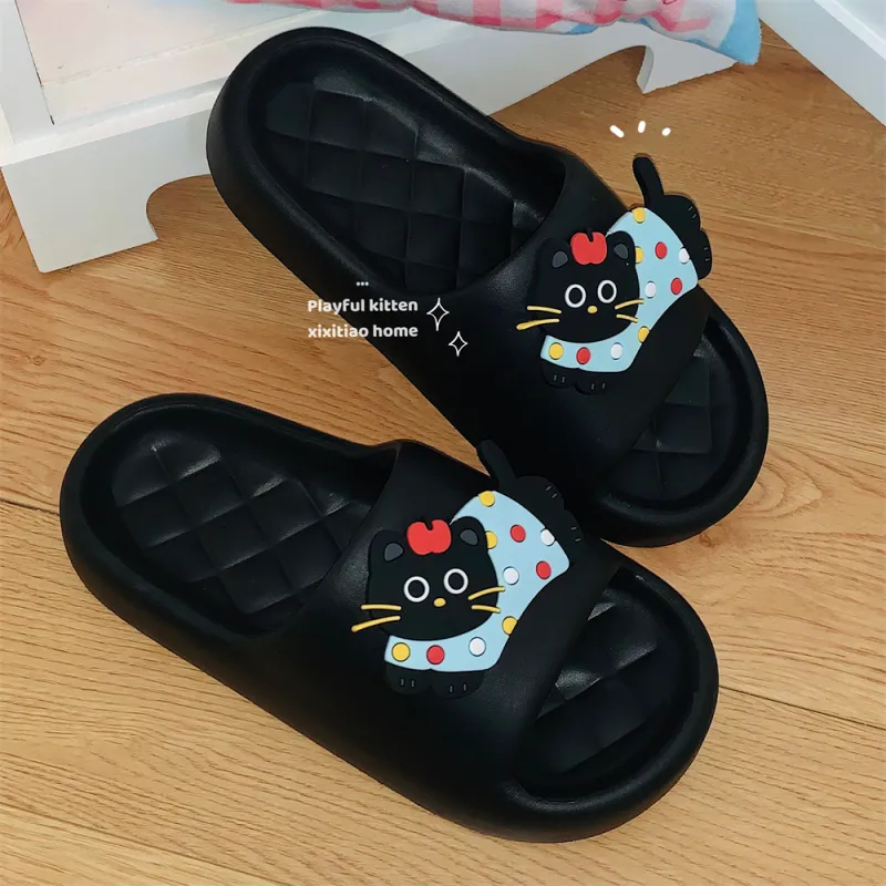 Thin Strips Sandal Slippers Black-2