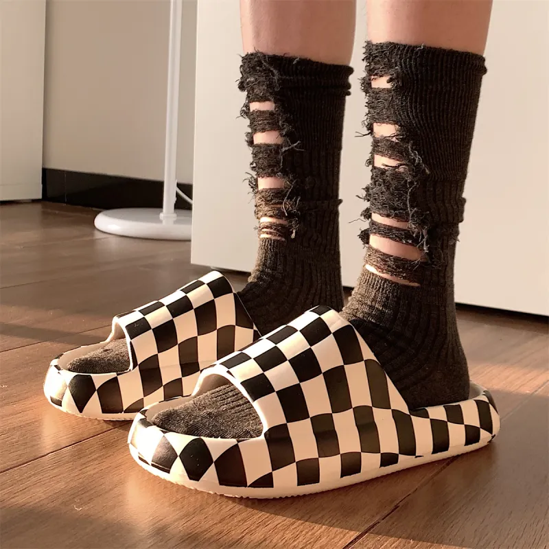 Thin Strips Slippers Unisex, White-4