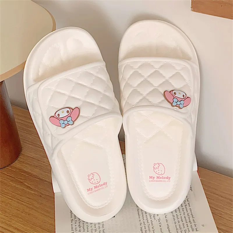 Thin Strips Slippers Cream White-4