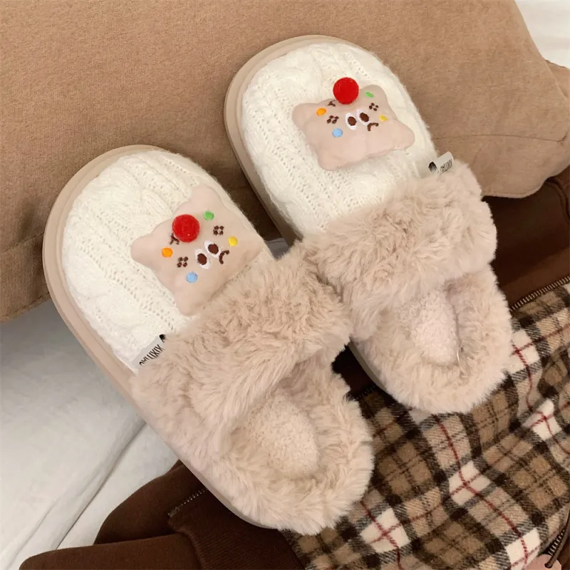 Thin Strips Cotton Slippers Women's Khaki-11