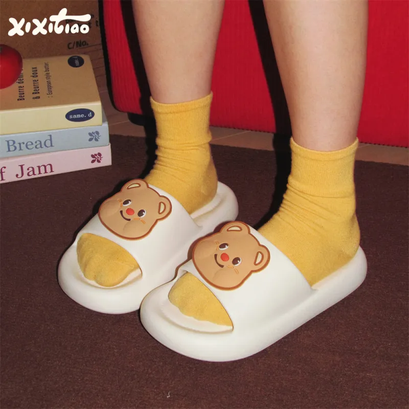 Thin Strips Sandal Slippers Unisex, Light Yellow-6