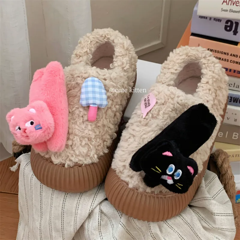 Thin Strips Cotton Slippers Women's, White-8