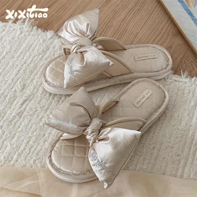 Thin Strips Cotton Linen Blend Slippers Unisex, Champagne-1