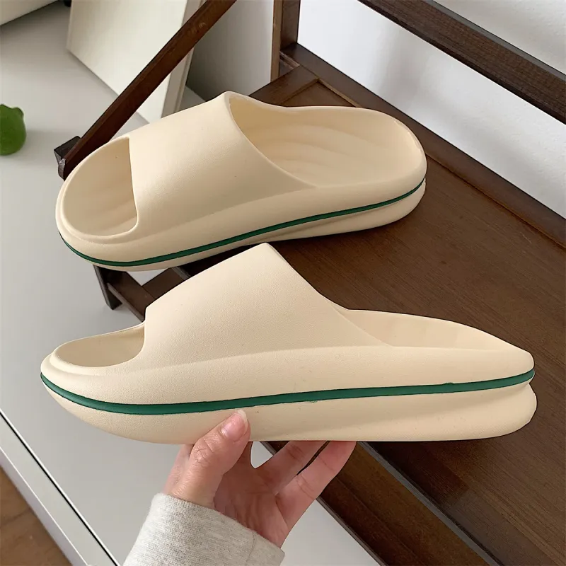 Thin Strips Sandal Slippers Women's, White Base+Orange Pink-11