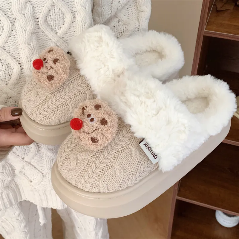 Thin Strips Cotton Slippers Women's, White-10