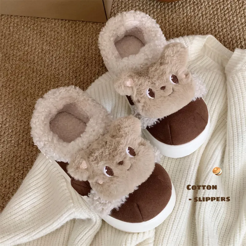 Thin Strips Cotton Slippers Women's Khaki-9