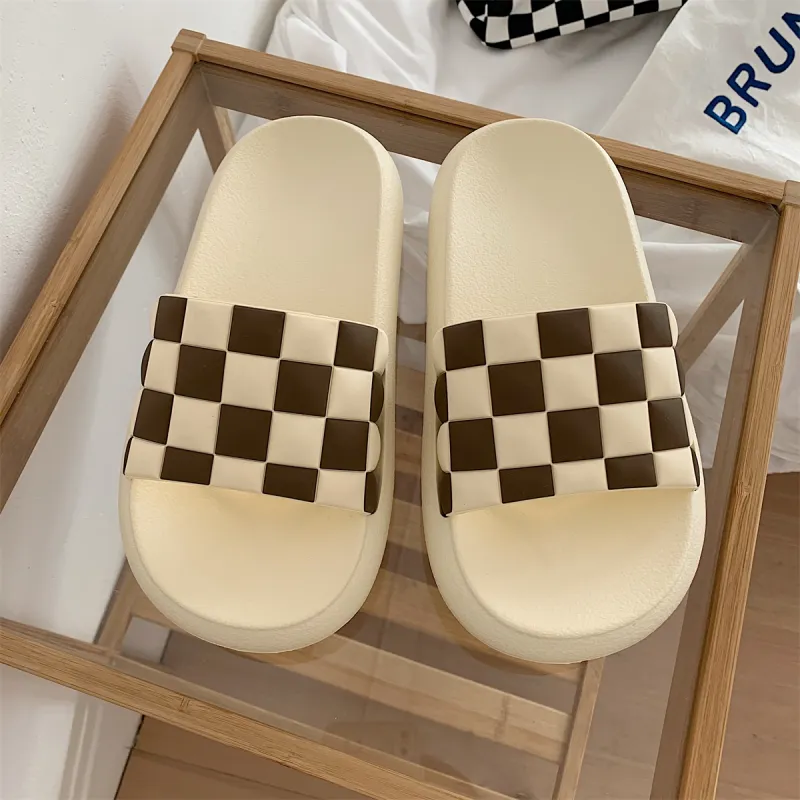 Thin Strips Slippers Unisex, Black White-12