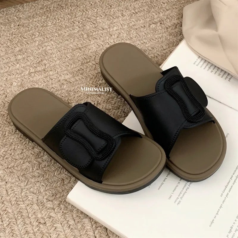 Thin Strips Sandal Slippers Women's, Beige-11