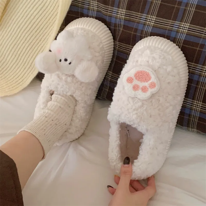 Thin Strips Cotton Slippers Women's, White-6