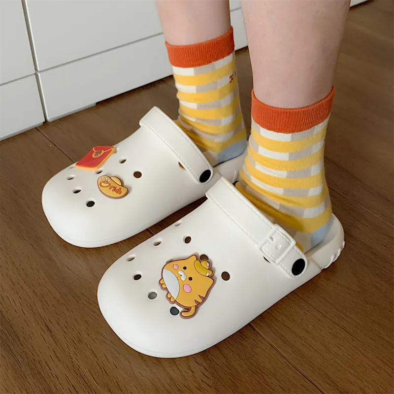 Thin Strips Slippers Unisex, White-5