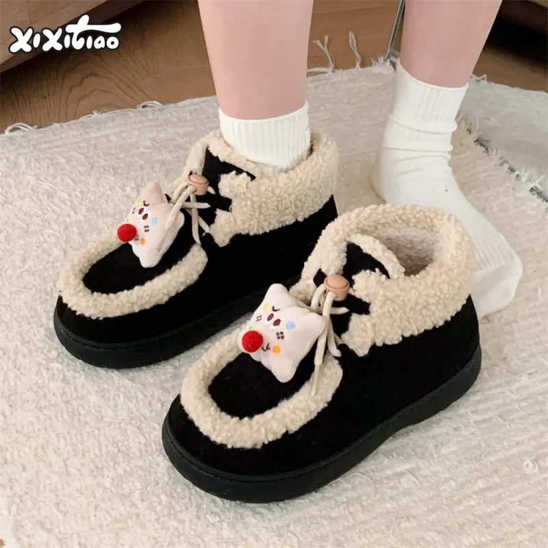 Thin Strips Cotton Slippers Women's, Black-1