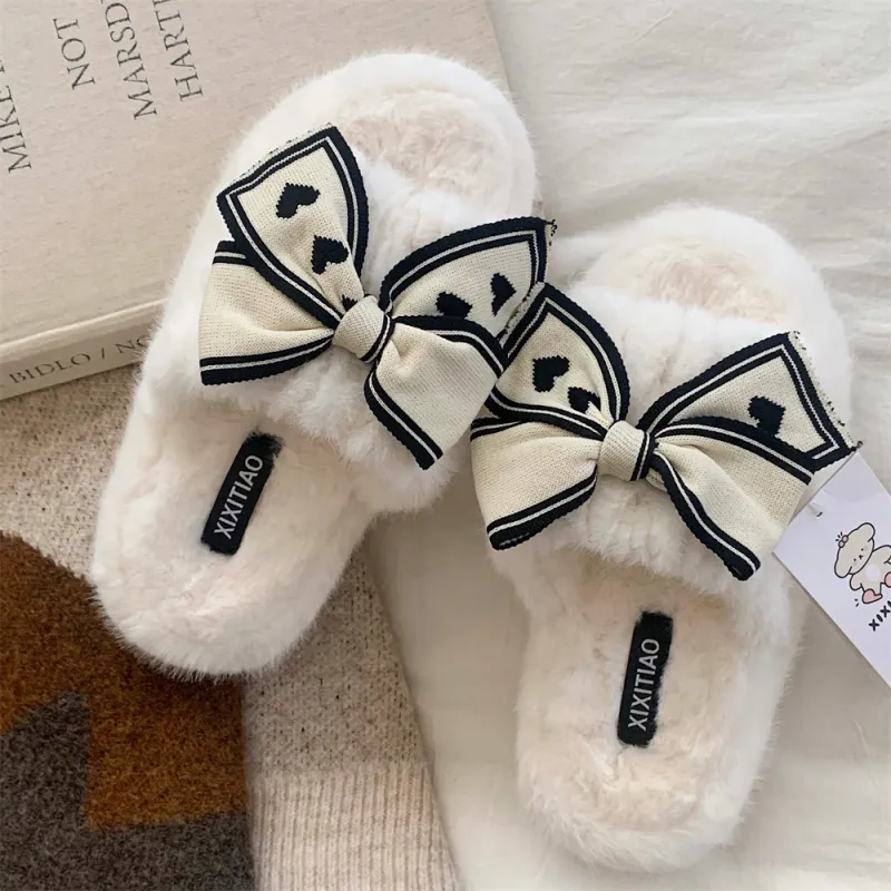 Thin Strips Cotton Slippers Women's, White-5