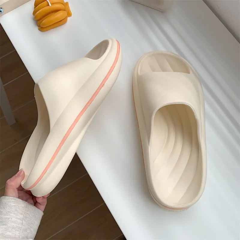 Thin Strips Sandal Slippers Women's, White Base+Orange Pink-4
