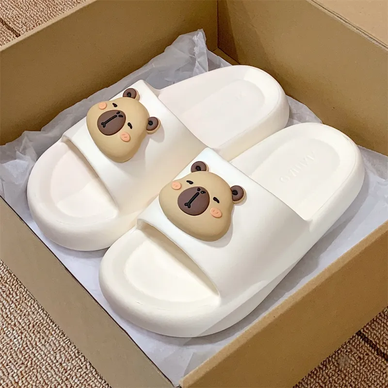 Thin Strips Sandal Slippers Unisex, White-2