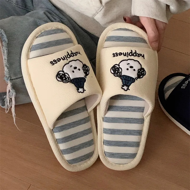 Thin Strips Slippers Unisex, Cream Apricot-5