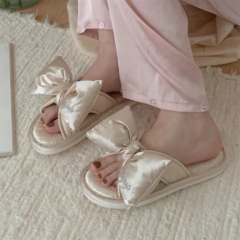 Thin Strips Cotton Linen Blend Slippers Unisex, Champagne-4