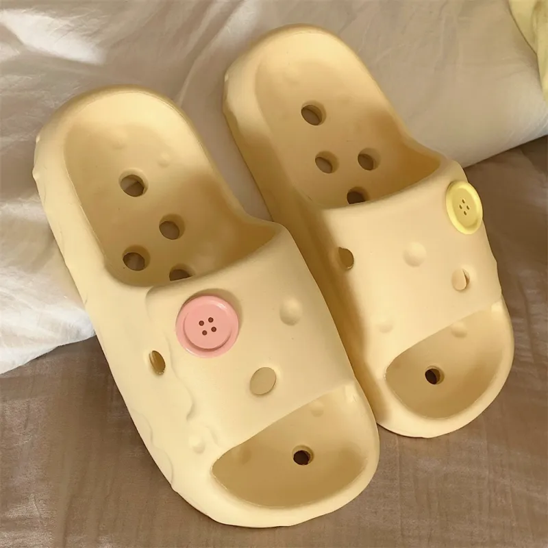 Thin Strips Sandal Slippers Unisex, Light Yellow-3