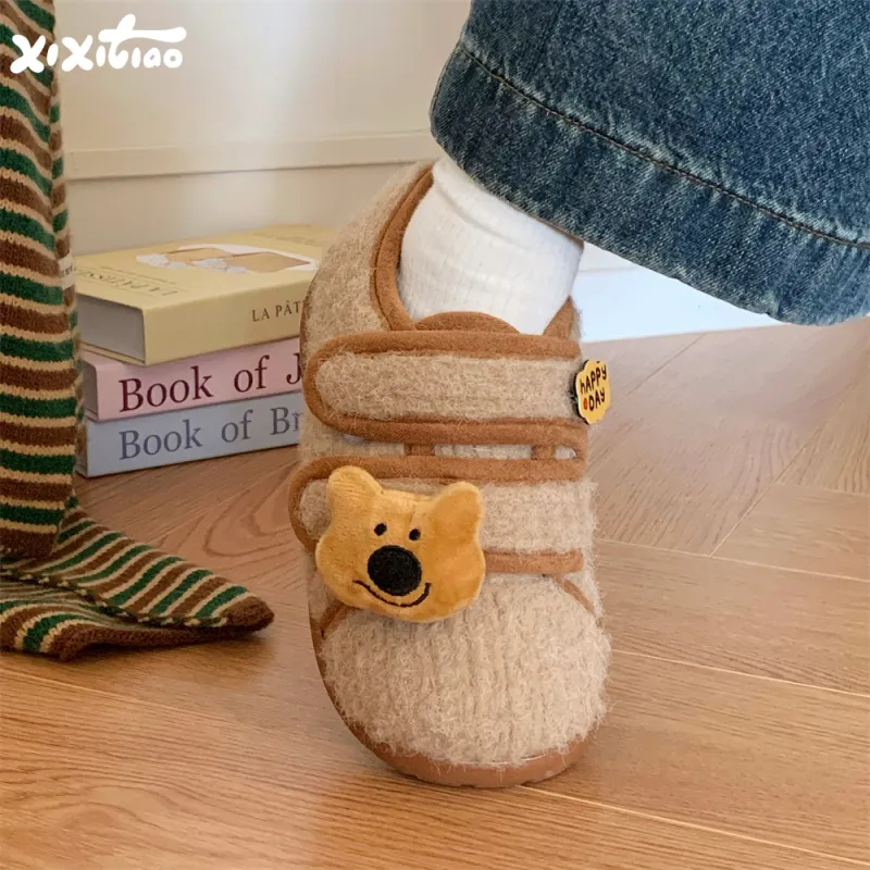 Thin Strips Cotton Slippers Women's, Light Brown-1
