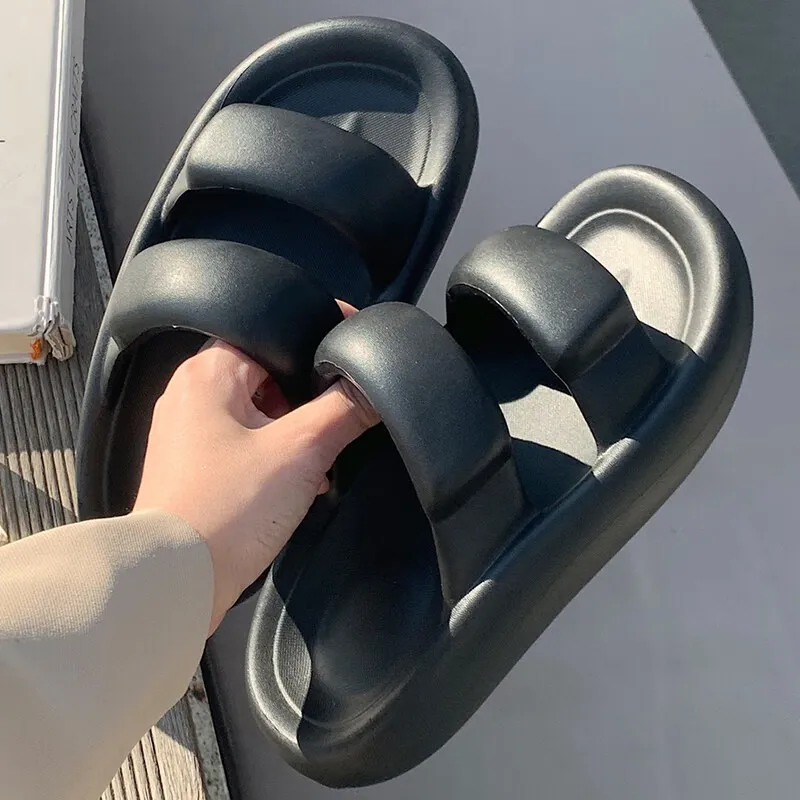 Thin Strips Slippers Unisex, Milk White-10