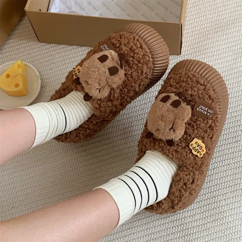Thin Strips Cotton Slippers Women's, White-11